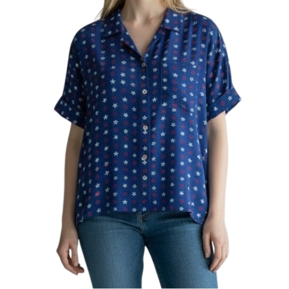 LuLaRoe Amy Top Red White & Blue Stars and Stripes Short Sleeve NWT